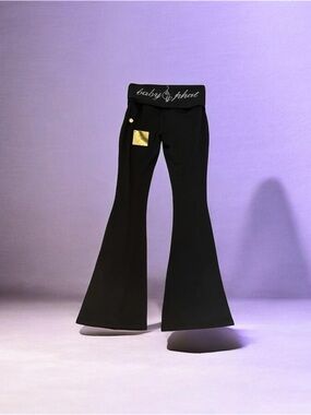 Baby Phat Black Flared Yoga Pants with Logo Waistband